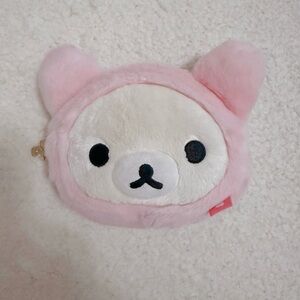 Korilakkuma Pink Plush Coin Purse - Cute Bear Face